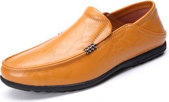 Generic Mens Loafers Lightweight Venetian Loafers Leather Flexible Lightweight Anti-Slip Classic Slip On(Orange,5.5 UK)