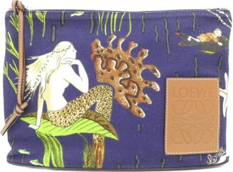 Loewe Blue Canvas Leather Pouch (Pre-Owned)