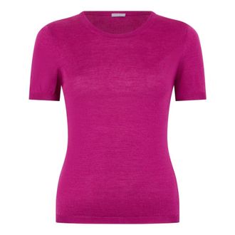 Malo Truien & Vesten, Dames, Roze, L, Leer, Cashmere en Zijde Trui met Ronde Hals