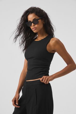 Alo | Ribbed En Pointe Tank Top in Black, Size: Medium