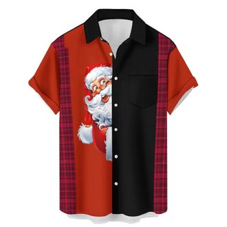 Generic Mens Christmas T Shirt Funny Xmas Snowman Print Button Down Short Sleeve Tshirts Funky Party Holiday Festive Tee Tops, Black, M