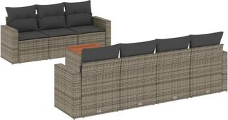 vidaXL Vidaxl - Set De Sof&aacute;s De Jard&iacute;n 8 Pzas Y Cojines Rat&aacute;n Sint&eacute;tico Gris