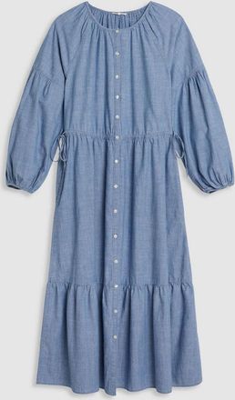 Levi's Womens Levis Jolene Crew Neck Three Quarter Sleeve Maxi Tiered Dress in Honestly Happy - Blue - Size 12 UK