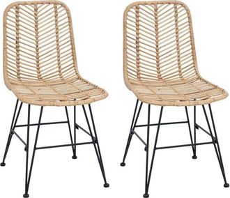 vidaXL Dining Chair 2 pcs Natural 44.5 x 55 x 85 cm Rattan and Iron vidaXL