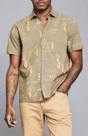 Billy Reid Surf Ladies M&eacute;lange Short Sleeve Button-Up Shirt in Asphalt at Nordstrom, Size X-Small