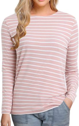 Generic Womens 3/4 Length Sleeve Tops Striped Boatneck Shirt Breton French Cotton Tees Black White Stripe X-Small