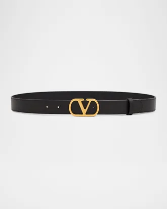 Valentino Garavani VLogo Signature Calfskin Leather Belt, 30mm