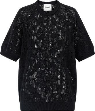 Nude Black Openwork Cotton Sweater