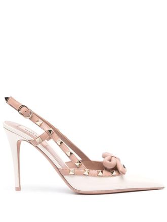 Valentino Garavani Rockstud Bow 100mm leather pumps - Neutrals