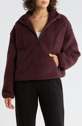 Zella Faux Shearling Half Zip Pullover in Burgundy Fudge at Nordstrom Rack, Size X-Large