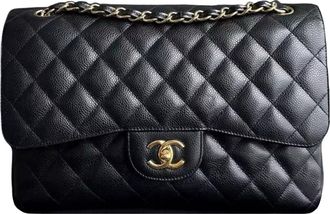 Chanel Black Caviar Leather Jumbo Double Flap Bag