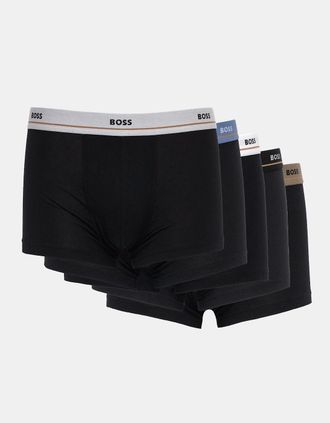 HUGO BOSS Mens BOSS Orange 5-Pack Mens Stretch-Cotton Trunks with Logo Waistbands - Open Miscellaneous 960 - Black - Size: 33/32/32