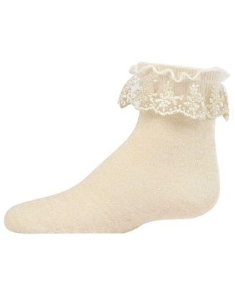 MeMoi Step and Shimmer Ruffle Anklet Socks in Winter White at Nordstrom, Size 6-12M