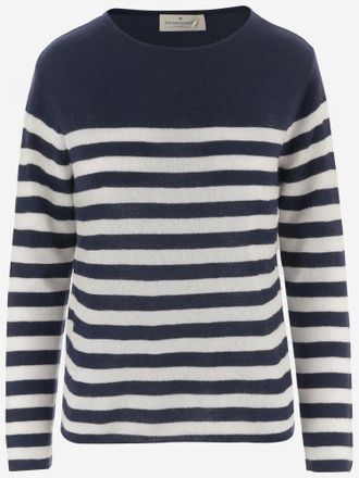 Bruno Manetti Womens Cashmere Sweater With Striped Pattern Navy