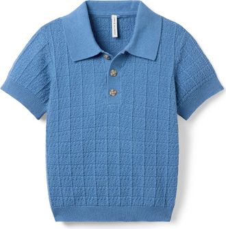 Janie and Jack Textured Knit Polo in Blue at Nordstrom, Size 12-18M