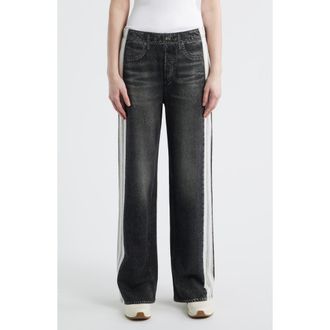 Rag & Bone rb Miramar Side Stripe Wide Leg Cotton Terry Sweatpant Jeans in Sport White/Black at Nordstrom, Size X-Small