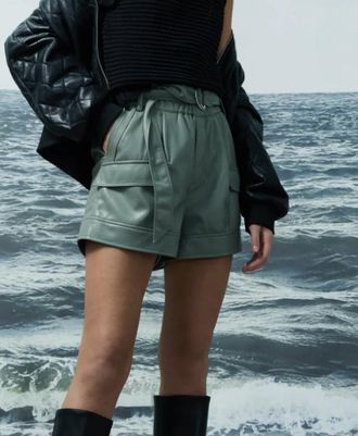 M&eacute;lissa Nepton Parker Faux Leather Shorts In Sage