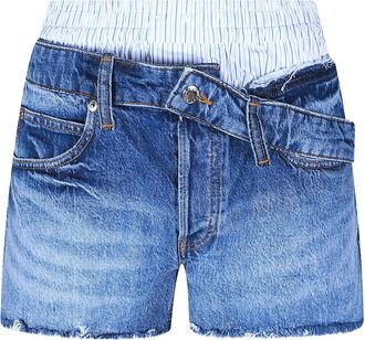 Alexander Wang Boxer Drop Waistband Short - Dames - Denim shorts - Blauw - W28 - Katoen - Korte Broeken