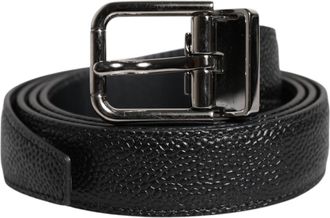 Dolce & Gabbana Black Textured Leather Silver Metal Buckle Men Mens Belt (Pre-Owned)