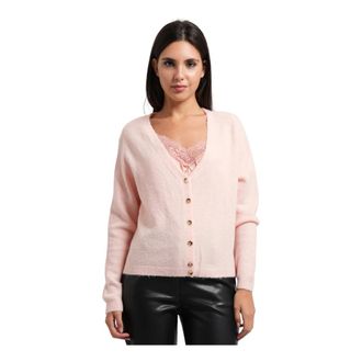 Fracomina V-hals Knopen Cardigan - Dames - Vesten - Roze - M - Satijn - Truien & Vesten