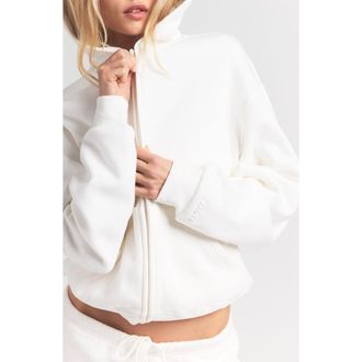 SKIMS Cotton Fleece Blend Classic Zip-Up Hoodie in Marble at Nordstrom, Size Xx-Small