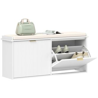 HOMCOM Shoe Storage Bench With Cushion And Flip-Drawer 104x26x47.5cm - White | TJ Hughes