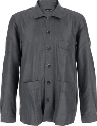 Tom Ford Licht Zijden Grijze Shirt - Heren - Casual Overhemden - Grijs - L - Overhemden