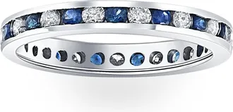 Pompeii3 1CT Blue Sapphire & Diamond Channel Set Eternity Wedding Ring 14K White Gold Size Selectable