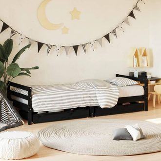 vidaXL Estructura De Cama Ni&ntilde;os Con Cajones Madera Pino Negro 90x200cm Vidaxl