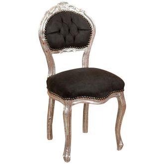 Biscottini International Biscottini - Silla Antigua 90x45x42 Cm Sill&oacute;n Entrada Plata Luis Xvi Silla Tapizada Estilo Franc&eacute;s Sal&oacute;n Sill&oacute;n Dormitorio Tejido Negro