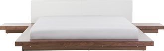 Beliani Beliani - Cama Moderna 180 X 200 Cm Con Plataforma Mesitas De Noche Cabecero De Piel Sint&eacute;tica Mdf Madera De Fresno Marr&oacute;n Zen