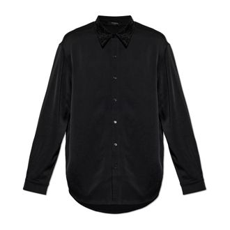 Balmain Formal Shirts, male, Black, Size: 2XL Silk Shirt With Crystals