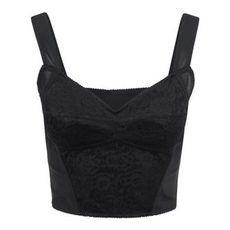 Dolce & Gabbana Sleeveless Tops, female, Black, Size: L Jacquard and Lace Corset Bustier
