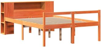 vidaXL Cama Con Estanter&iacute;a Sin Colch&oacute;n Madera Maciza Marr&oacute;n 140x190 Cm Vidaxl
