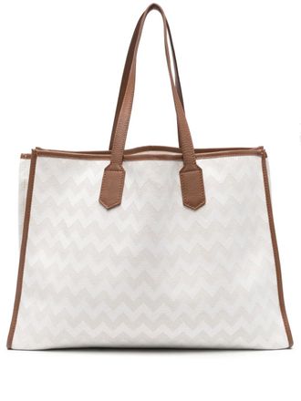 Eleventy chevron tote bag - men - Calf Leather/Cotton - One Size - Neutrals