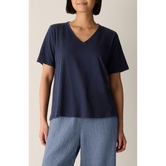Eileen Fisher Easy V-Neck Organic Cotton T-Shirt in Ink at Nordstrom, Size Xx-Small