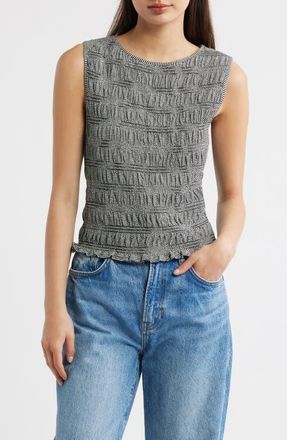 Madewell Smocked Bateau Neck Cotton & Linen Tank in Jet Black at Nordstrom, Size Xx-Small