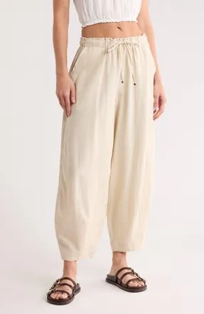 Max Studio Cropped Drawstring Pants in Natural at Nordstrom Rack, Size X-Large