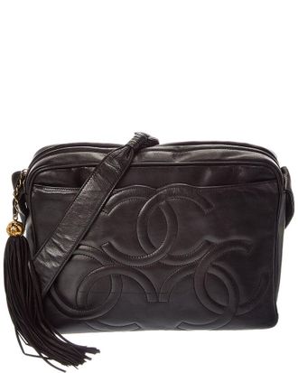 Chanel Black Leather Triple Coco Mark Shoulder Bag (Authentic Pre-Loved)
