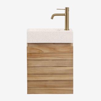 Sklum Conjunto De Mueble De Ba&ntilde;o Suspendido 40x20 Cm En Madera De Teca Con Lavabo Integrado En Cemento Napier Sklum