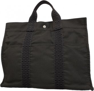 Herm&egrave;s Gray Canvas Tote Bag (Pre-Owned)