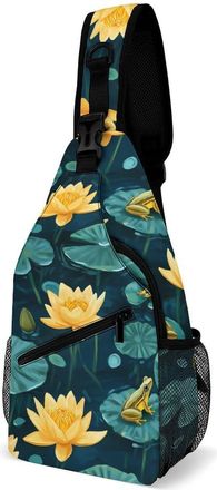 Generic Frogs with Flowers Summer Mens Shoulder Bags Sling Crossbody Backpack Travel Hiking Chest Bag with Small Side 38x20cm