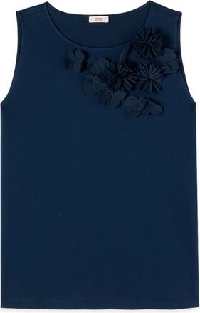 Oltre Katoenen Top met Bloemapplicaties - Dames - Tops zonder mouwen - Blauw - 2XL - Katoen - Tops