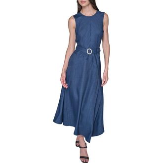 Karl Lagerfeld Metallic Pinstripe Midi Dress in Denim Blue Multi at Nordstrom Rack, Size 6