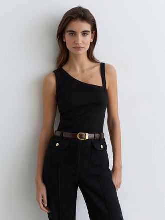 Reiss Black Stretch-cotton Asymmetric-neck Vest, XL