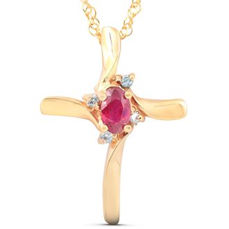 Pompeii3 1/4CT Ruby & Diamond Cross Pendant & Chain 14K Yellow Gold 3/4 Tall