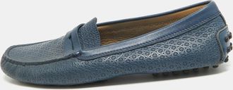 Tod's Tods Navy Blue Leather Laser Cut Penny Loafers