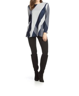 Papillon Asymmetrical Striped Knit Sweater In Grey