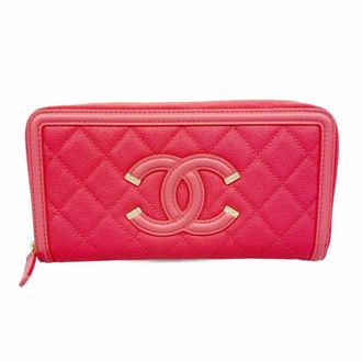 Chanel Pink Grained Calfskin Long Wallet (Bi-Fold) (Pre-Owned)