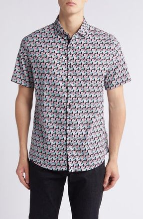 Stone Rose Zebra Short Sleeve Trim Fit Button-Up Shirt in Black at Nordstrom, Size 4